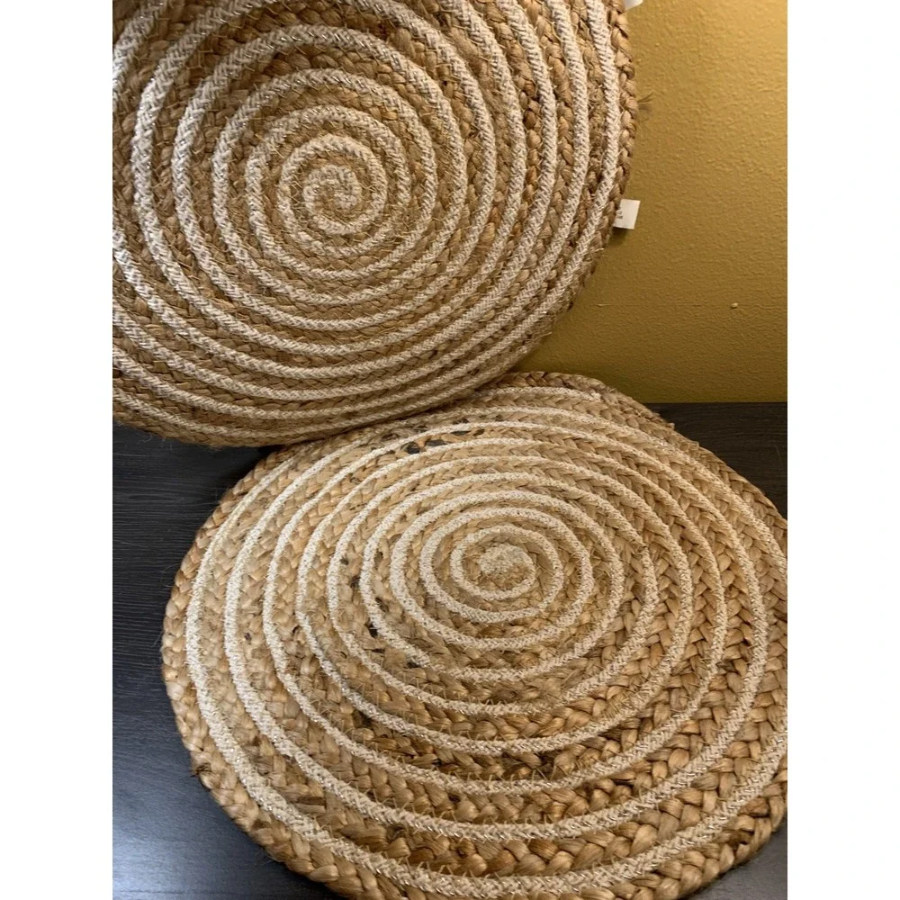 Domain Jute Cotton Placemats Set of 4 Round Spiral Braided Metallic Gold Natural